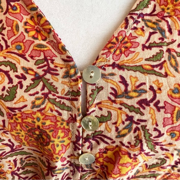 Rachel Zoe Cropped Boho V-front Tie-Front Floral Linen Top Orange & Purp… - Picture 6 of 11
